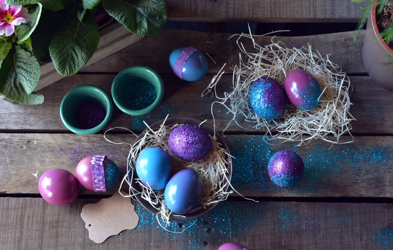 Photo wallpaper holiday, Board, eggs, Easter, socket, hay, decor, Easter
