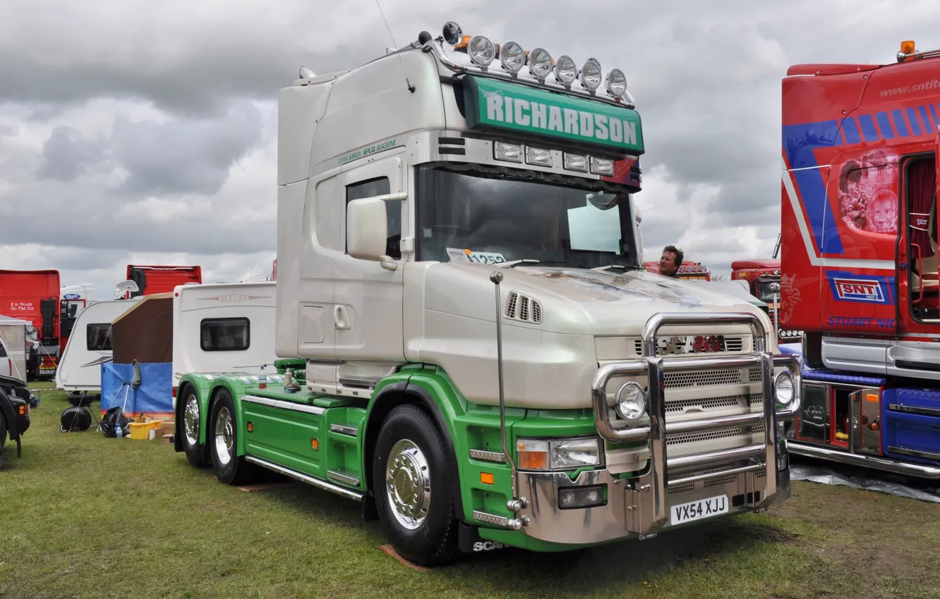 Photo wallpaper Green, White, Tuning, Truck, Scania, Scania T