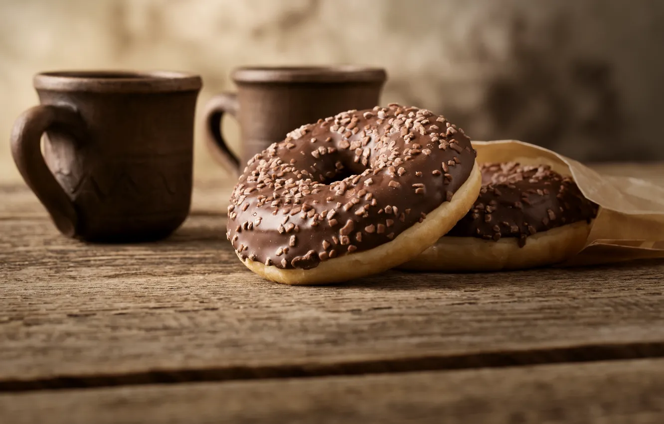 Photo wallpaper coffee, Cup, donuts, cakes, sweet, chocolate glaze