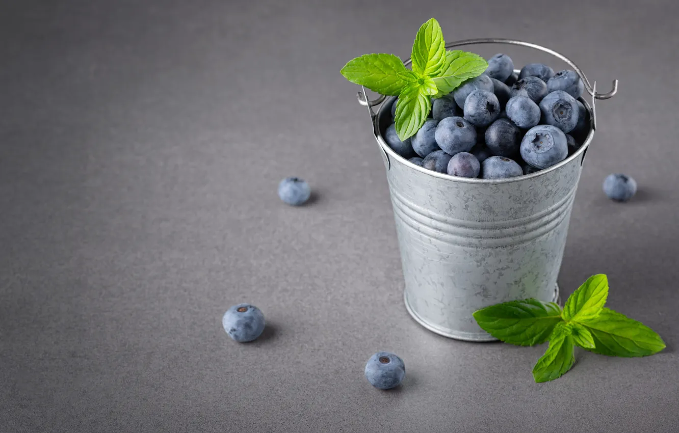 Photo wallpaper berries, blueberries, bucket