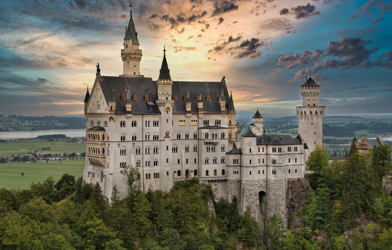 Photo wallpaper castle, view, height, Germany, Neuschwanstein