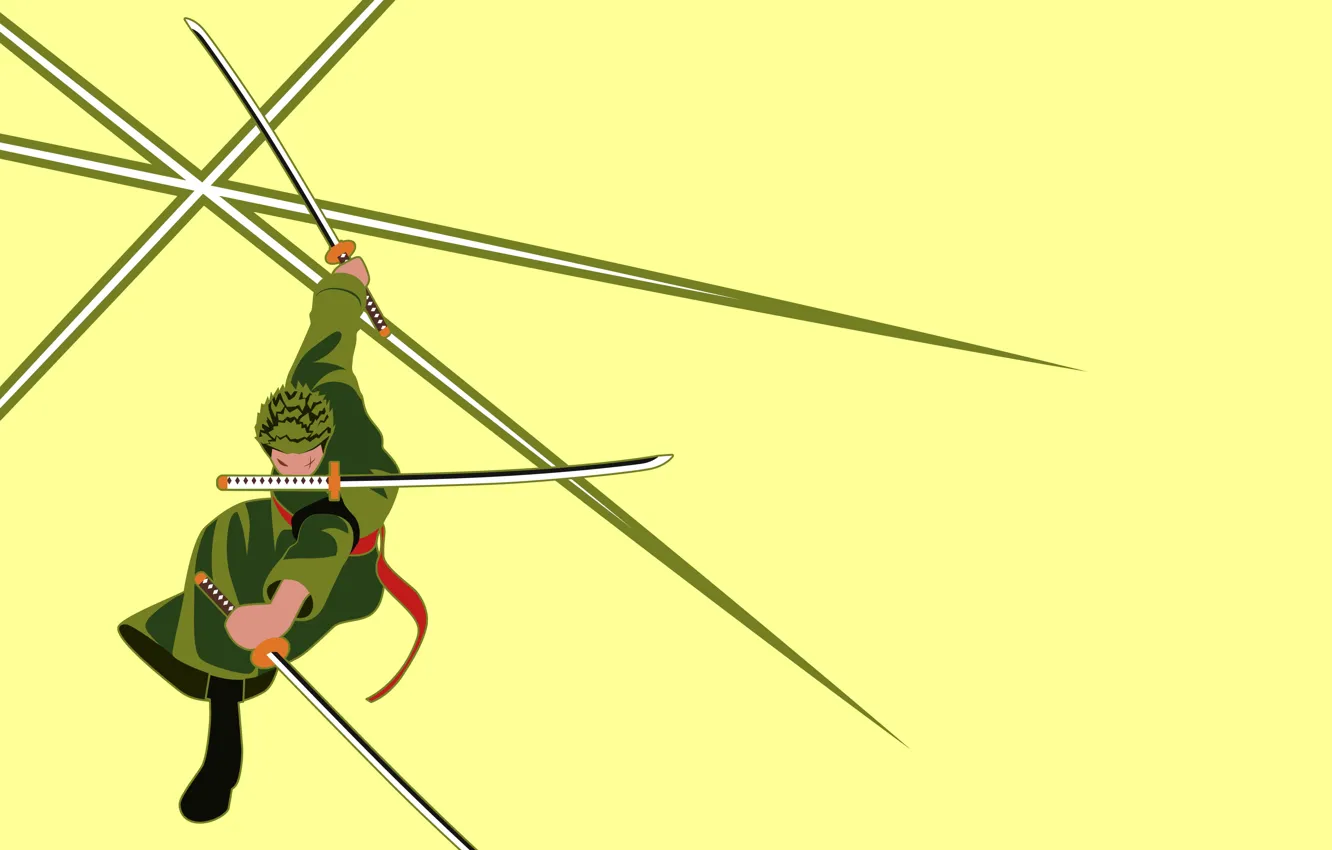 Photo wallpaper minimalism, guy, swords, One Piece, stand, yellow background