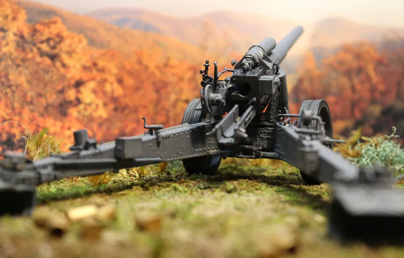 Photo wallpaper toy, model, howitzer, German, heavy, field, sFH 18, 150 mm