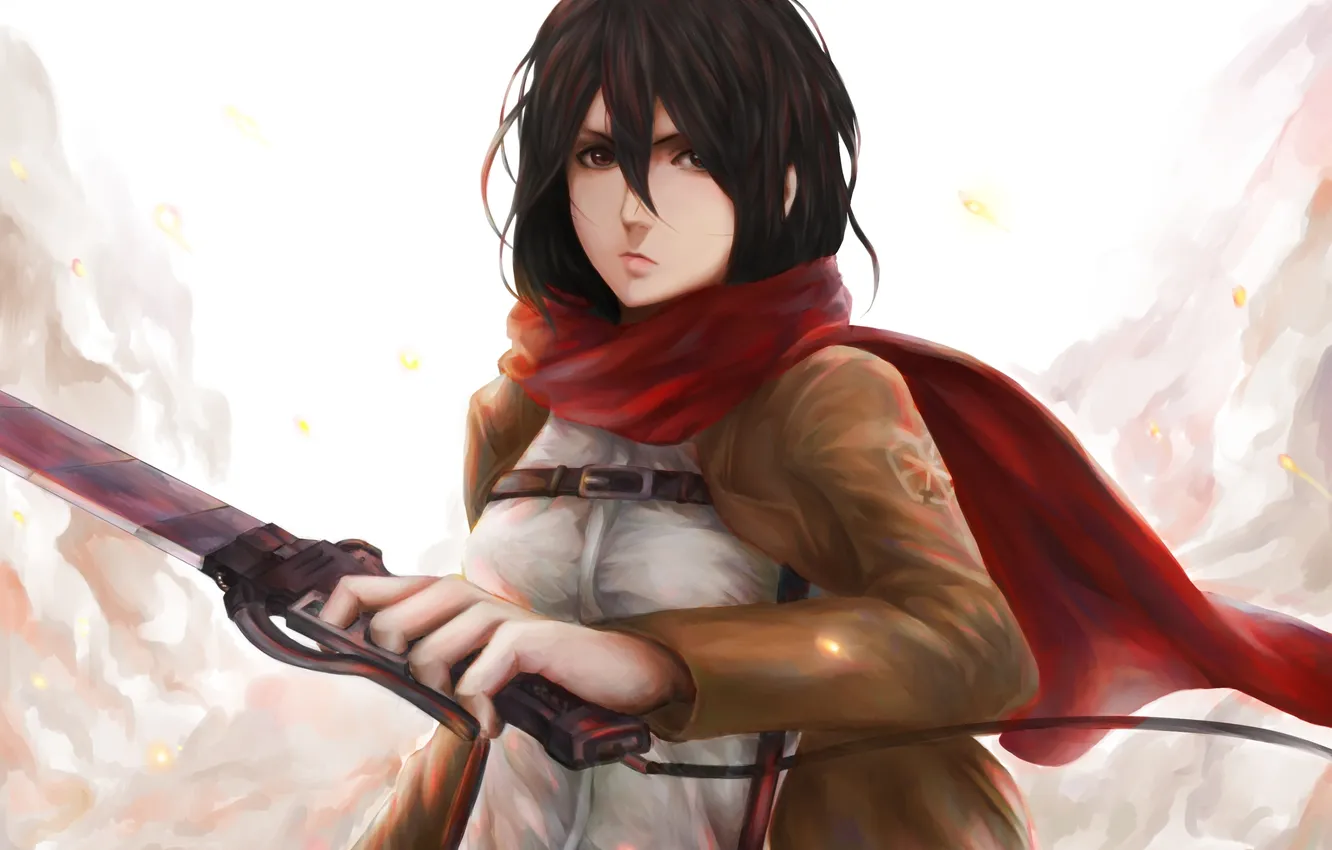 Photo wallpaper look, girl, weapons, scarf, soldiers, gesture, dissatisfaction, art