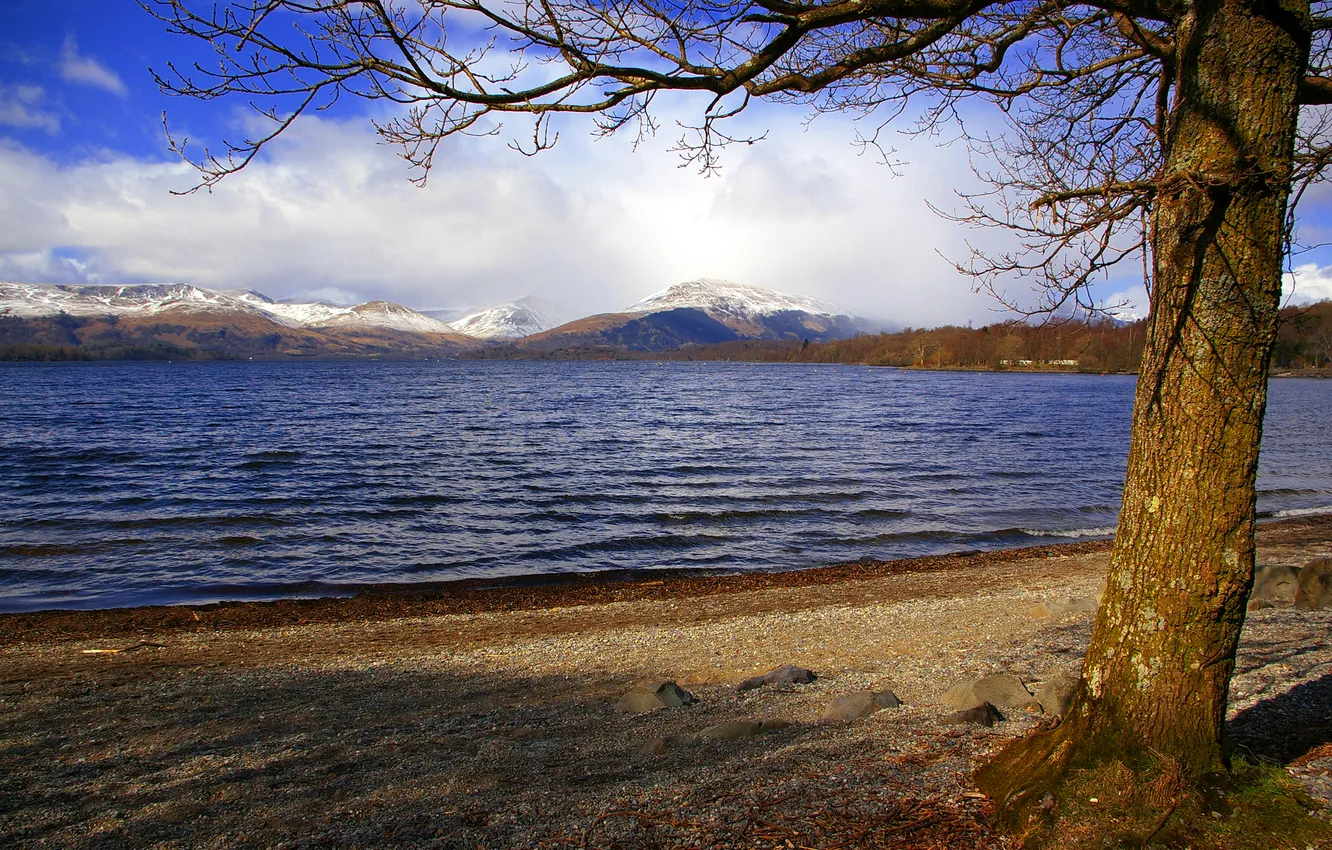 Photo wallpaper the sky, trees, mountains, lake, Scotland, Loch Lomond