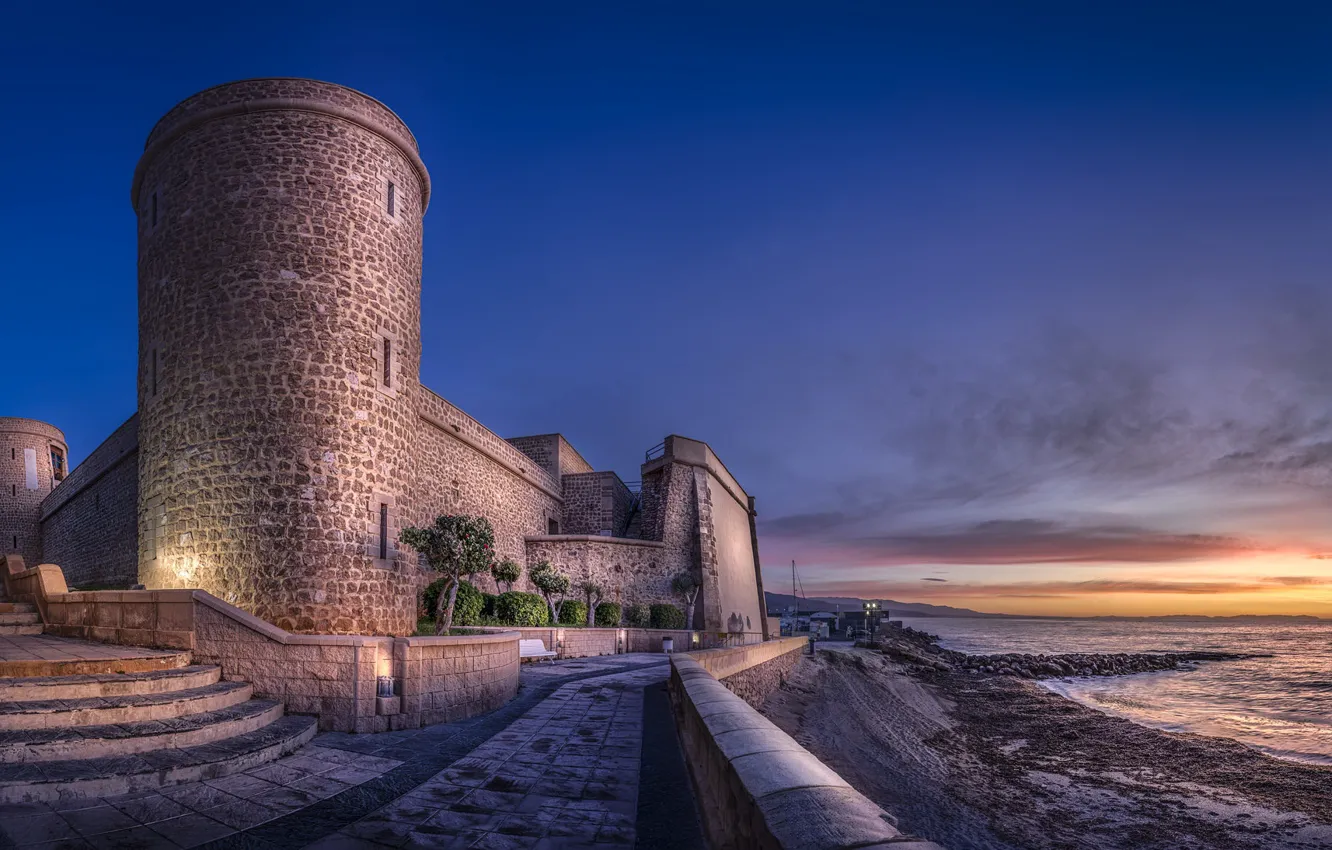 Photo wallpaper Port of Roquetas de mar, Castle of Las Roquetas, Castle of Santa Ana