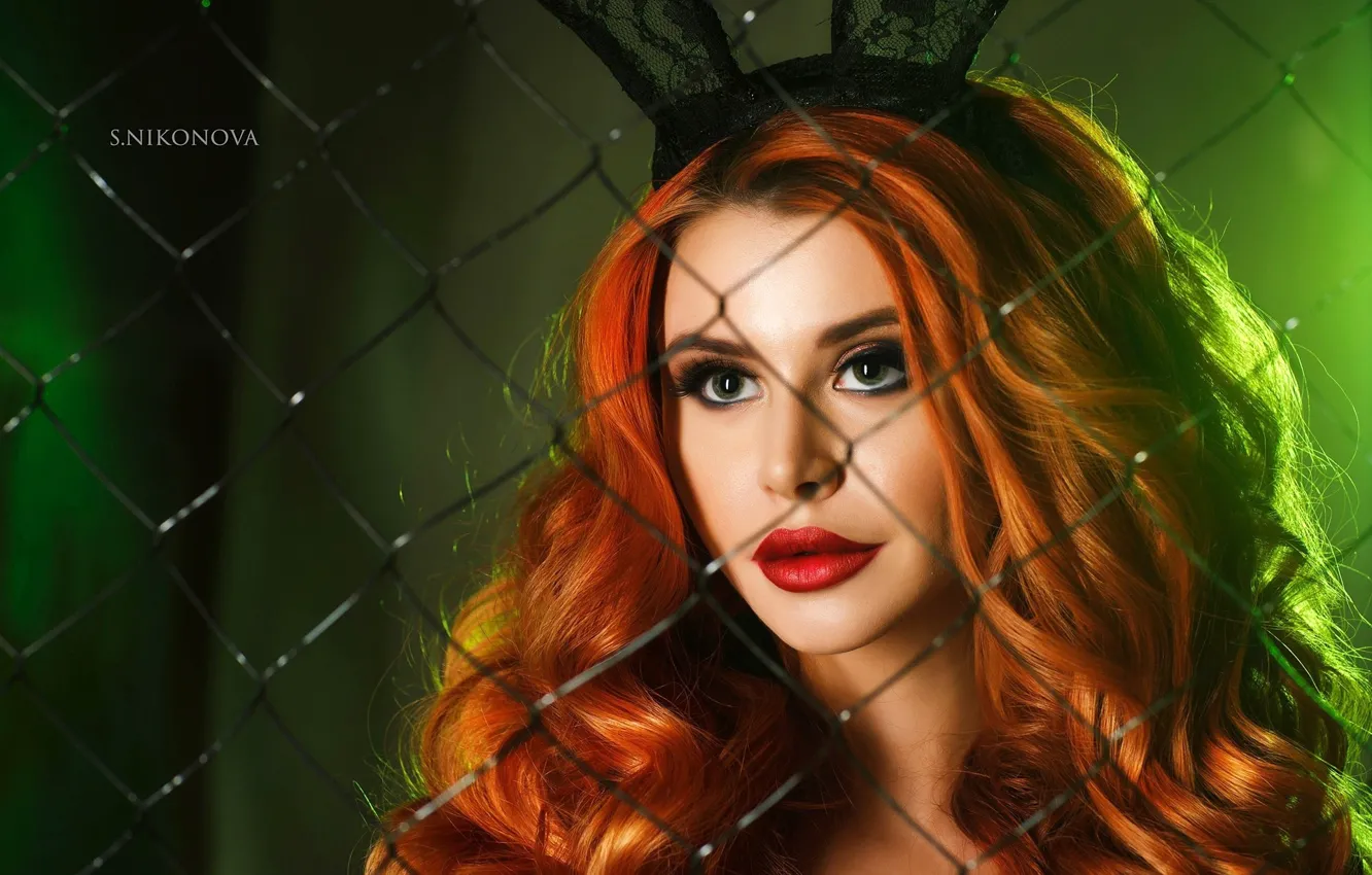 Photo wallpaper model, portrait, makeup, hairstyle, red, beauty, Bunny, ears