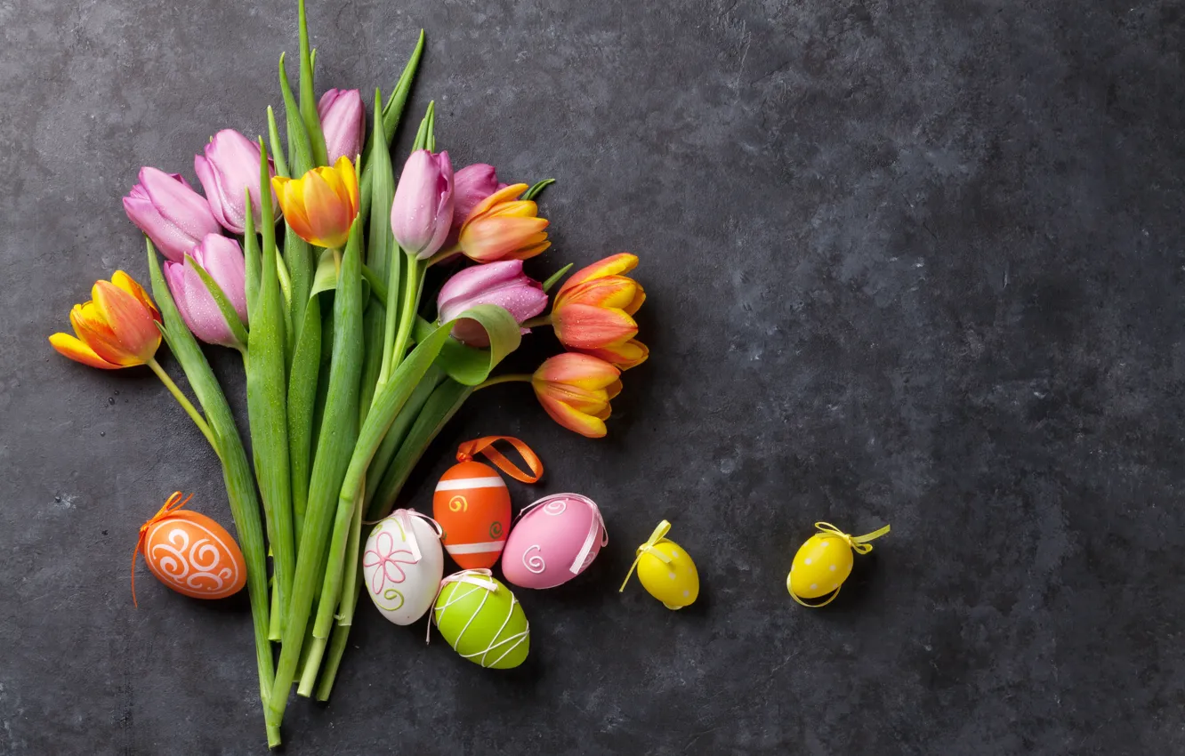 Photo wallpaper flowers, colorful, Easter, tulips, happy, pink, flowers, tulips