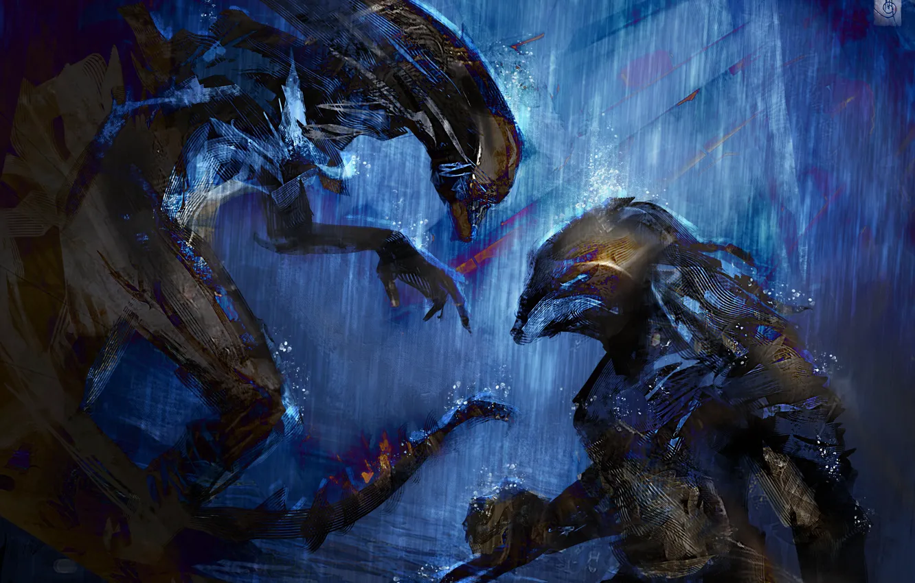 Photo wallpaper background, Stranger, Predator, battle, alien, predator
