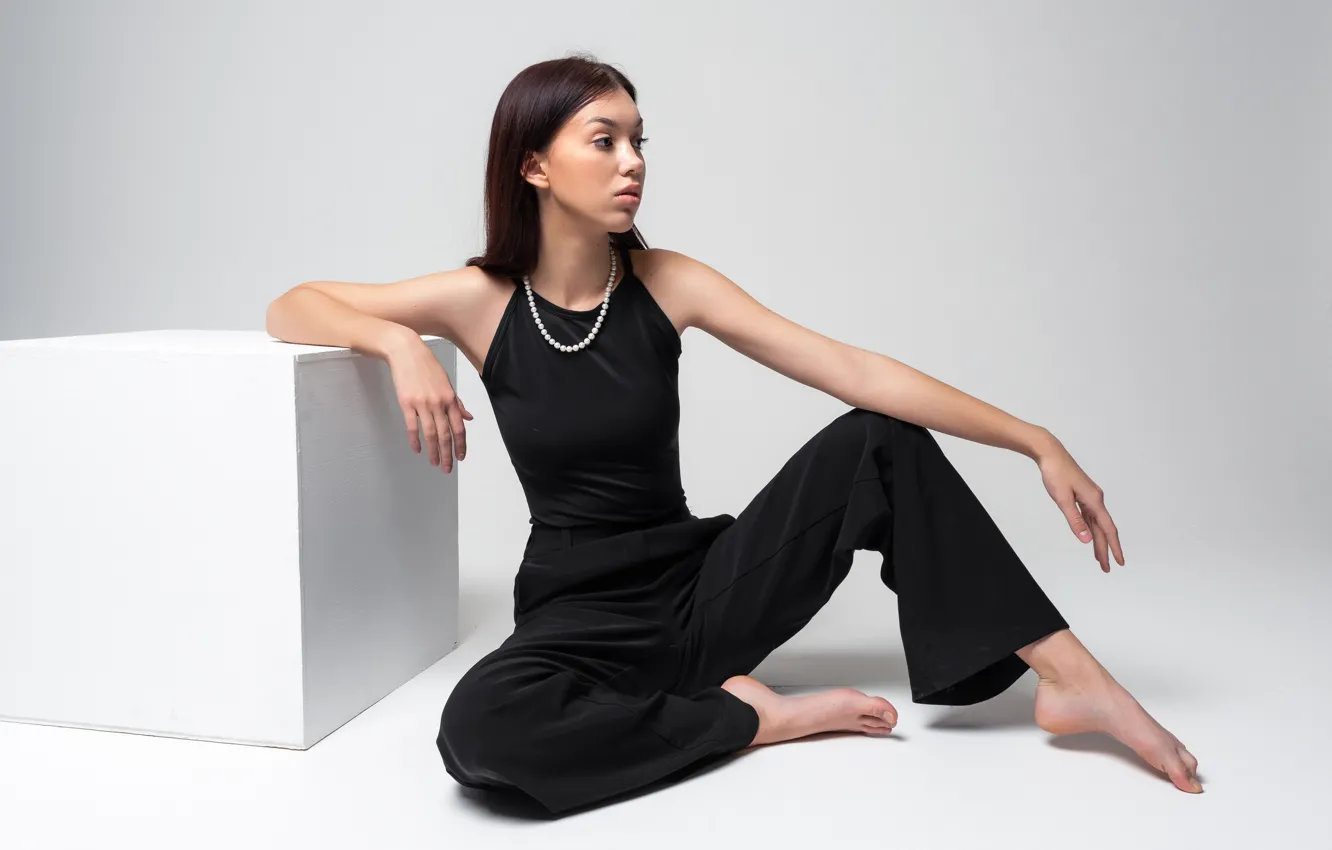 Photo wallpaper pose, hands, style, Konstantin Kokin, background, cube, pants, girl