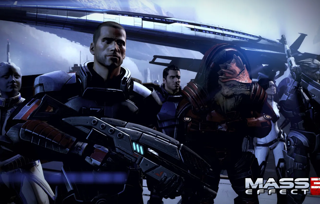 Photo wallpaper mass effect 3, Shepard, Normandy, Garrus Vakarian, Urdnot Rex, Miranda Lawson, DLC “Citadel”, Cayden, Alenko