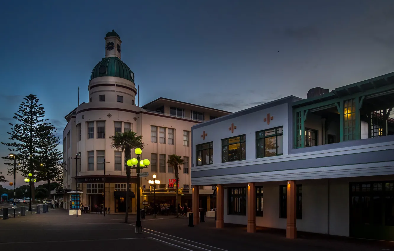 Photo wallpaper lights, street, home, New Zealand, Napier