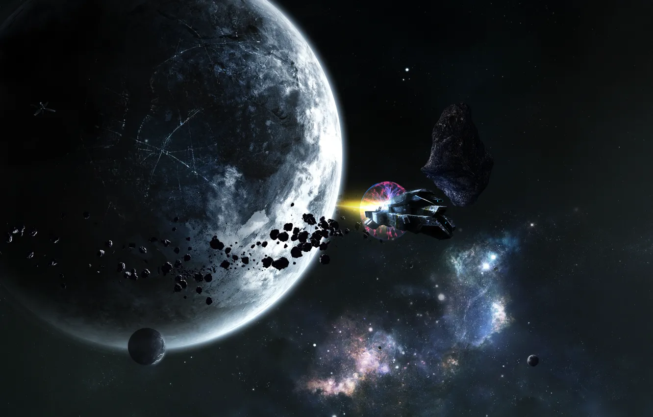 Photo wallpaper stars, ship, planet