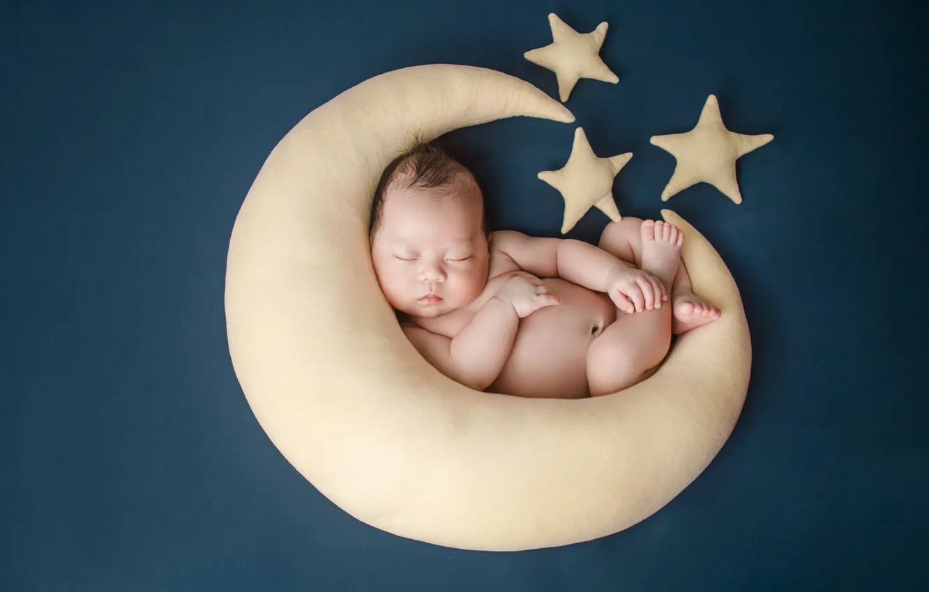 Photo wallpaper stars, pose, background, the moon, child, sleep, a month, baby
