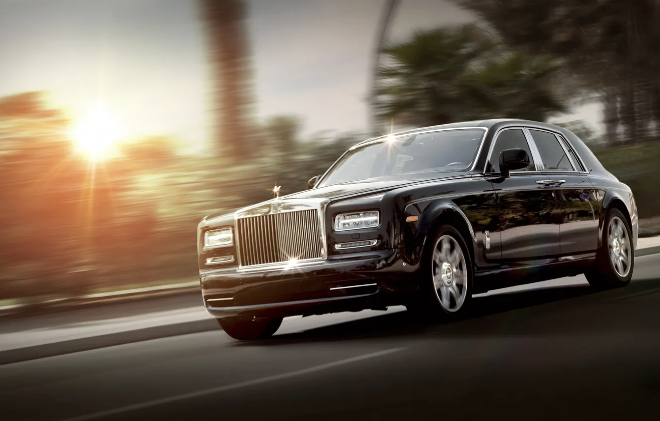 Photo wallpaper Phantom, Rolls Royce, black, front, luxury