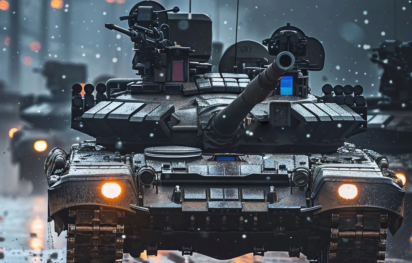 Photo wallpaper lights, lights, the evening, tank, closeup, digital art, AI art, The Art of Artificial Intelligence