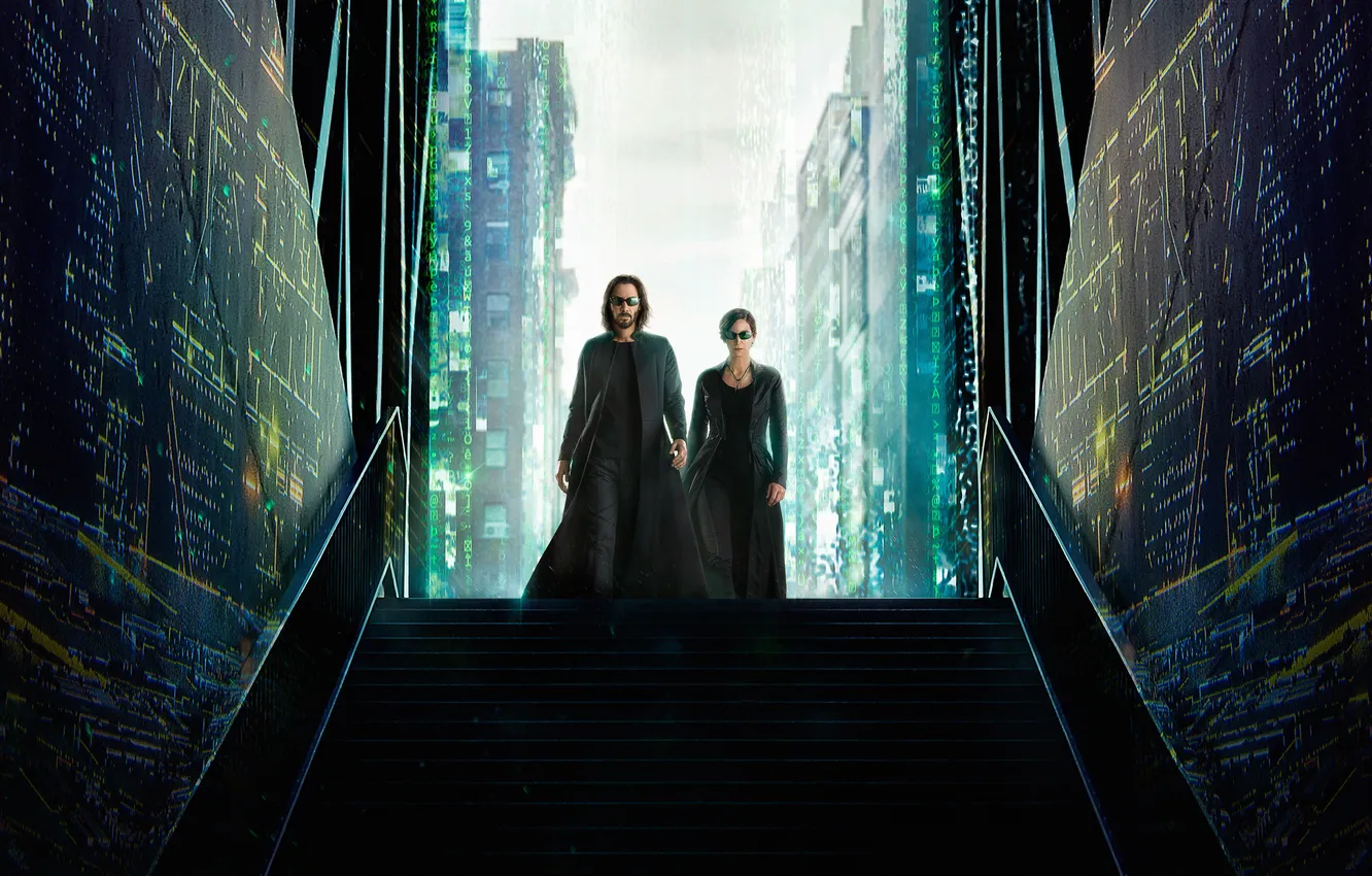 Photo wallpaper fiction, glasses, ladder, matrix, cloak, Neo, poster, Keanu Reeves