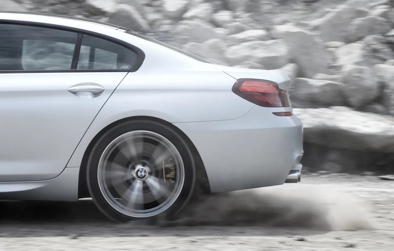 Photo wallpaper BMW, silver, dust, speed, back, gran coupe