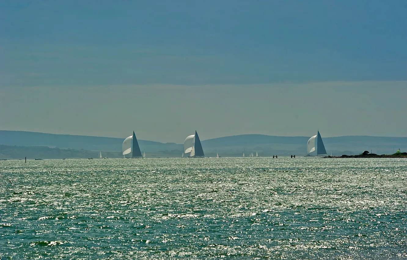 Photo wallpaper sea, the sky, mountains, yacht, sail, regatta
