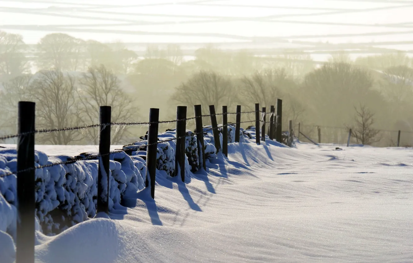 Photo wallpaper winter, landscape, nature, the fence