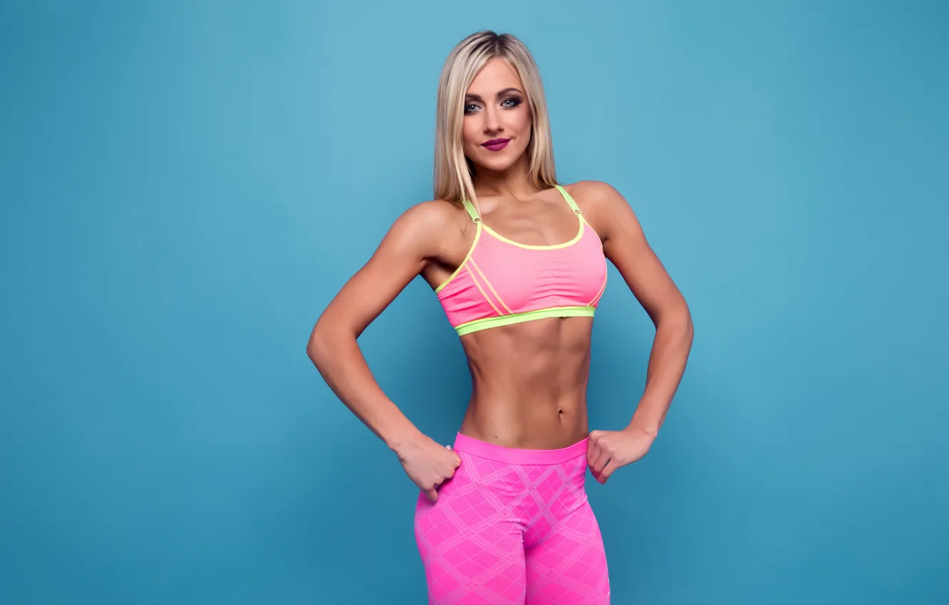 Photo wallpaper blonde, pose, fitness, abs