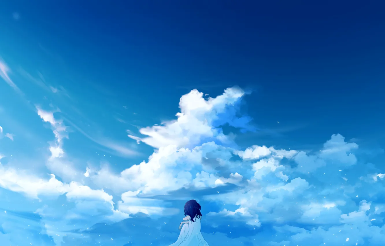 Photo wallpaper the sky, clouds, girl