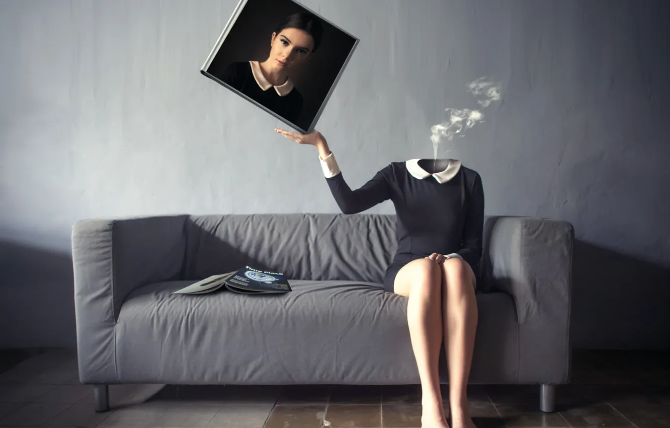 Photo wallpaper girl, sofa, portrait