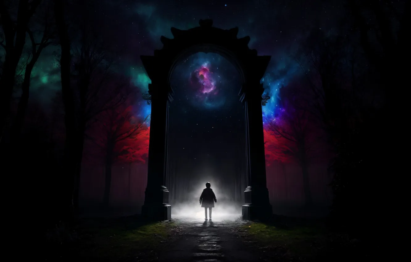 Photo wallpaper night, children, the portal, fantasy