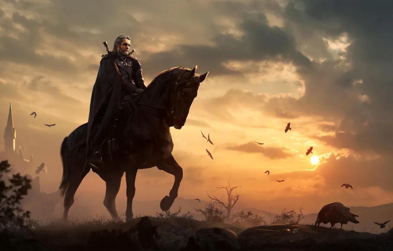 Photo wallpaper horse, art, Gwynbleidd, The Witcher 3 Wild Hunt, Geralt, Geralt of Rivia, White Wolf, Roach