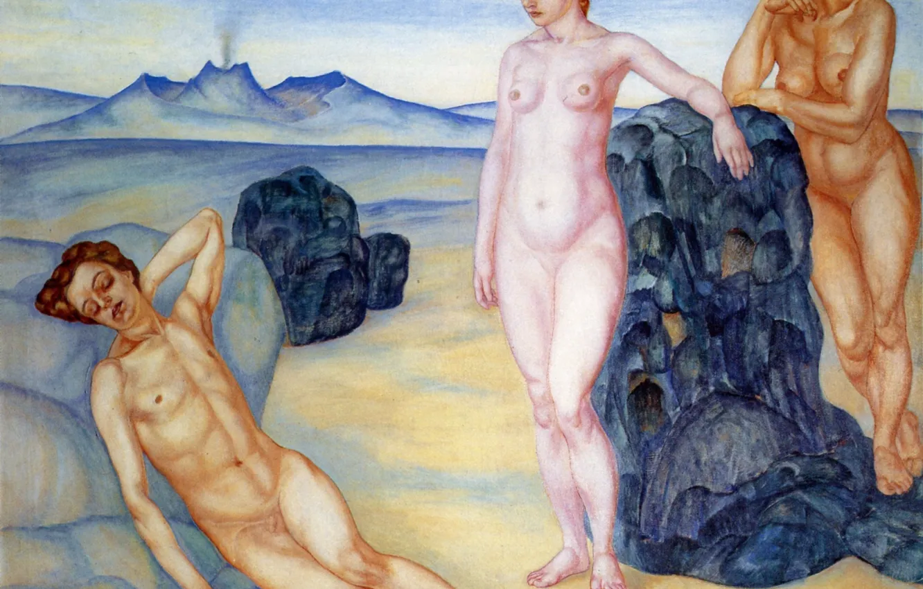 Photo wallpaper Girls, Picture, Guy, Sleep, Naked, Kuzma Petrov-Vodkin, Russian and Soviet painter, Kuzma Petrov-Vodkin