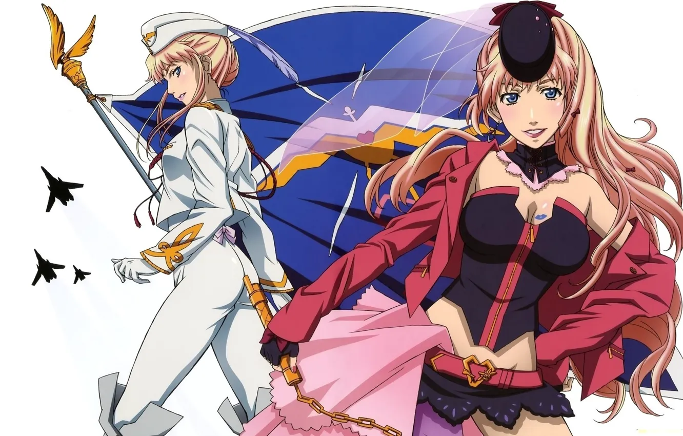 Photo wallpaper flag, white background, corset, emblem, the plane, pussy, military uniform, Macross Frontier