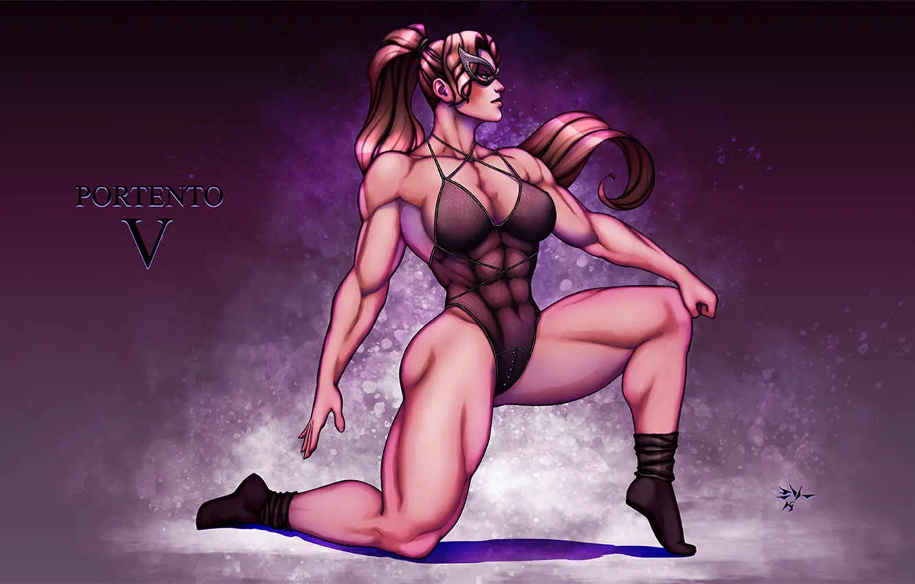 Photo wallpaper chest, girl, pose, body, mask, muscle, wonder