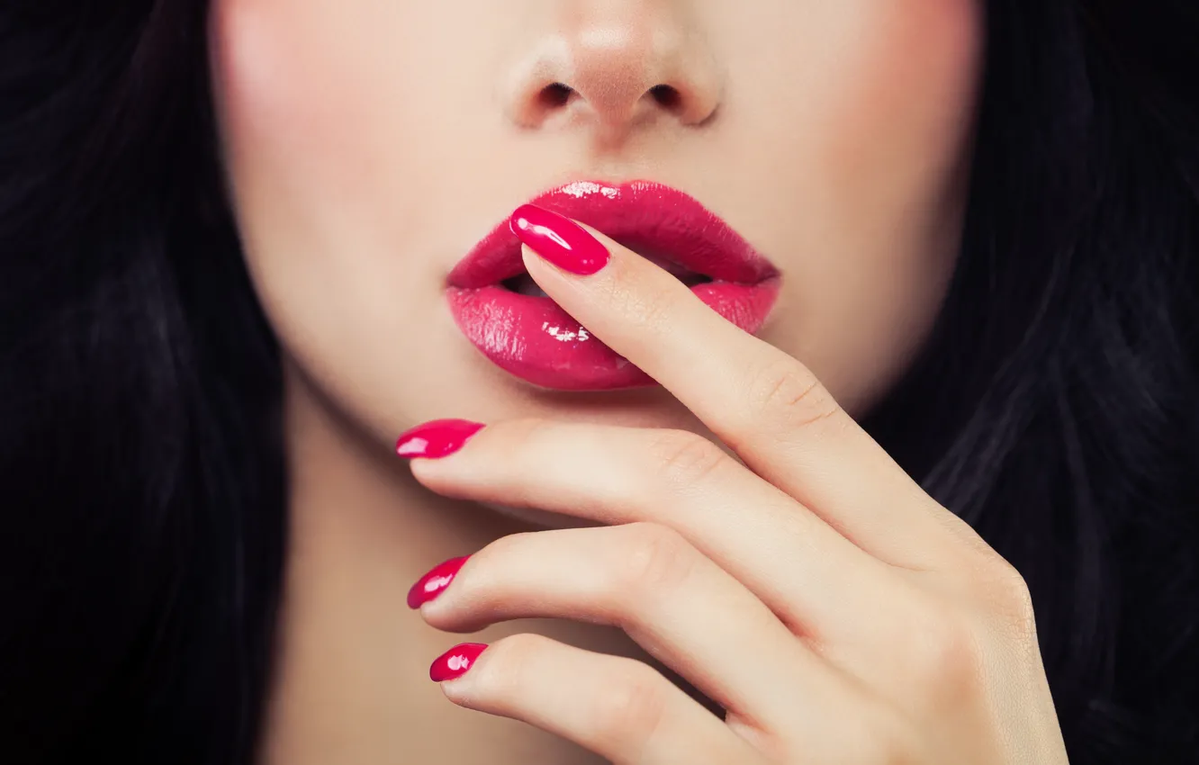 Photo wallpaper woman, lips, fingers