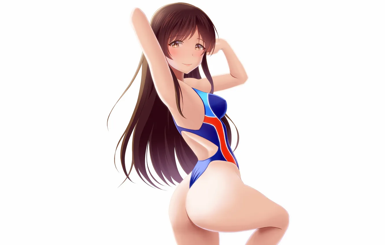 Photo wallpaper girl, sexy, ass, long hair, brown hair, brown eyes, anime, beautiful