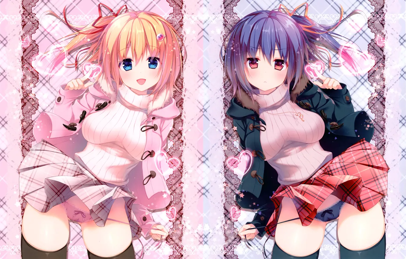 Photo wallpaper sexy, lingerie, Cameltoe, school uniform, panties, thighhighs, girls, boobs