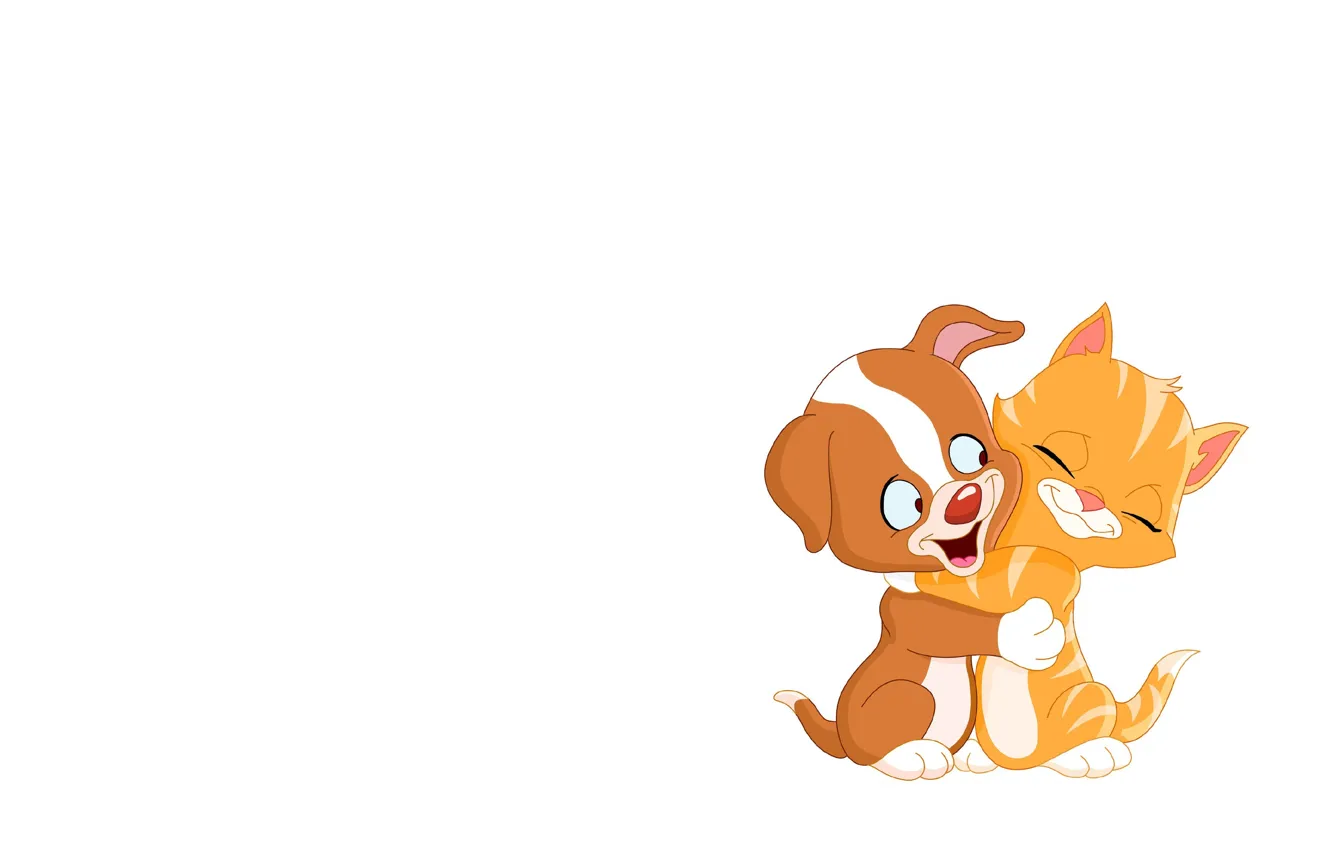 Photo wallpaper art, friendship, puppy, kitty, children's