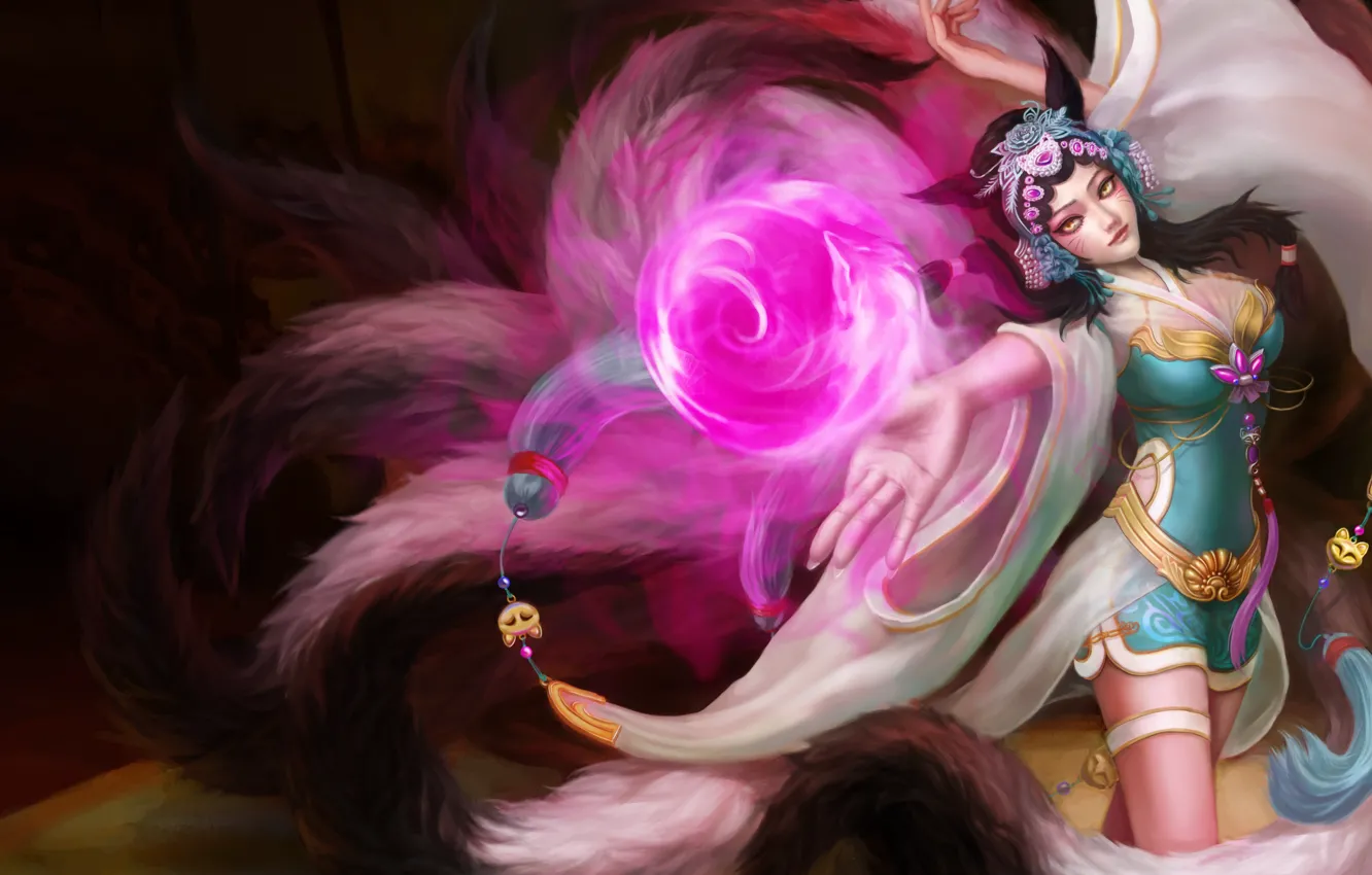 Photo wallpaper look, girl, magic, tail, gesture, ears, art, Fox
