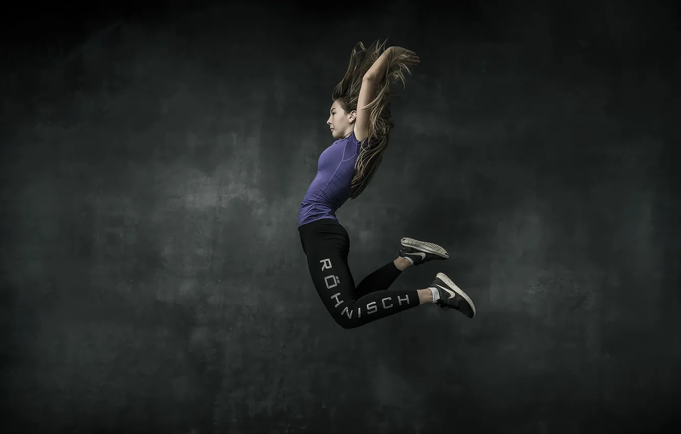 Photo wallpaper girl, jump, sport