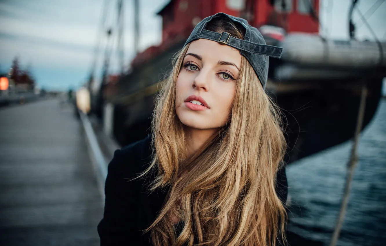 Photo wallpaper look, model, portrait, makeup, pier, hairstyle, blonde, beauty