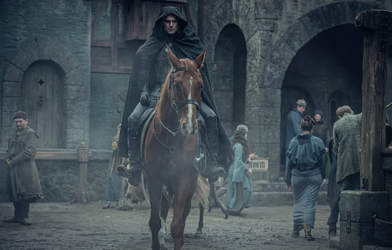 Photo wallpaper horse, fantasy, The Witcher, The Witcher, Geralt of Rivia, Henry Cavill, Henry Cavill, white wolf