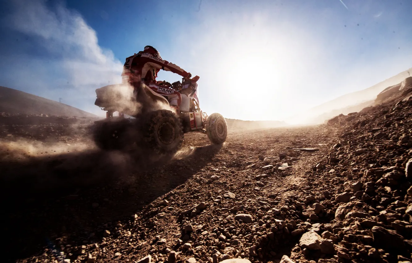 Photo wallpaper the sky, the sun, race, sport, speed, Moto, day, ATV