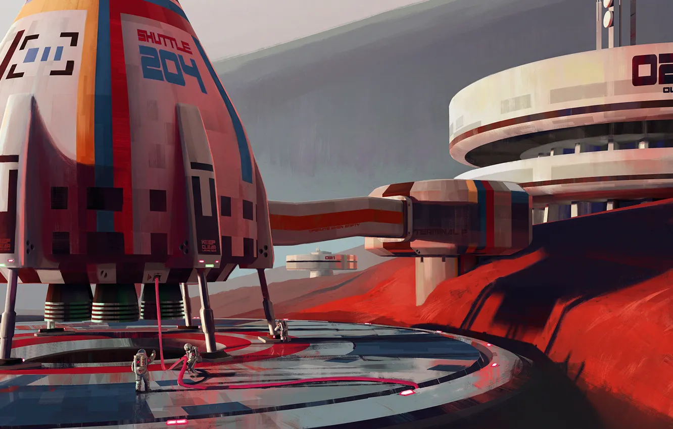 Photo wallpaper fantasy, science fiction, spaceship, sci-fi, digital art, artwork, Mars, fantasy art