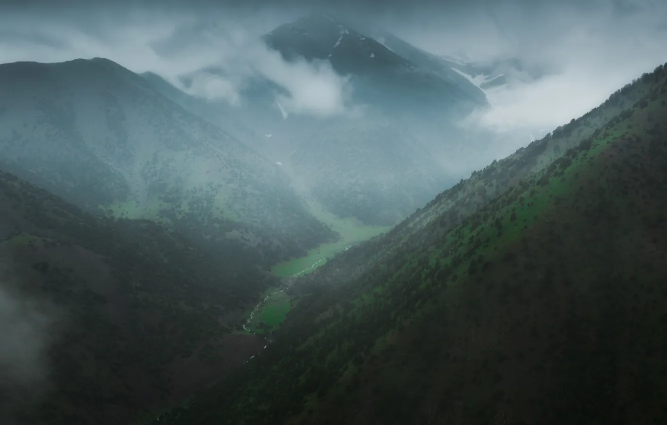 Photo wallpaper landscape, mountains, nature, fog, Tajikistan, Anton Sadomov