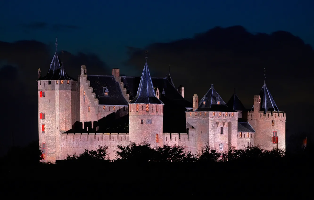 Photo wallpaper castle Muiderslot, Netherlands, night, lights