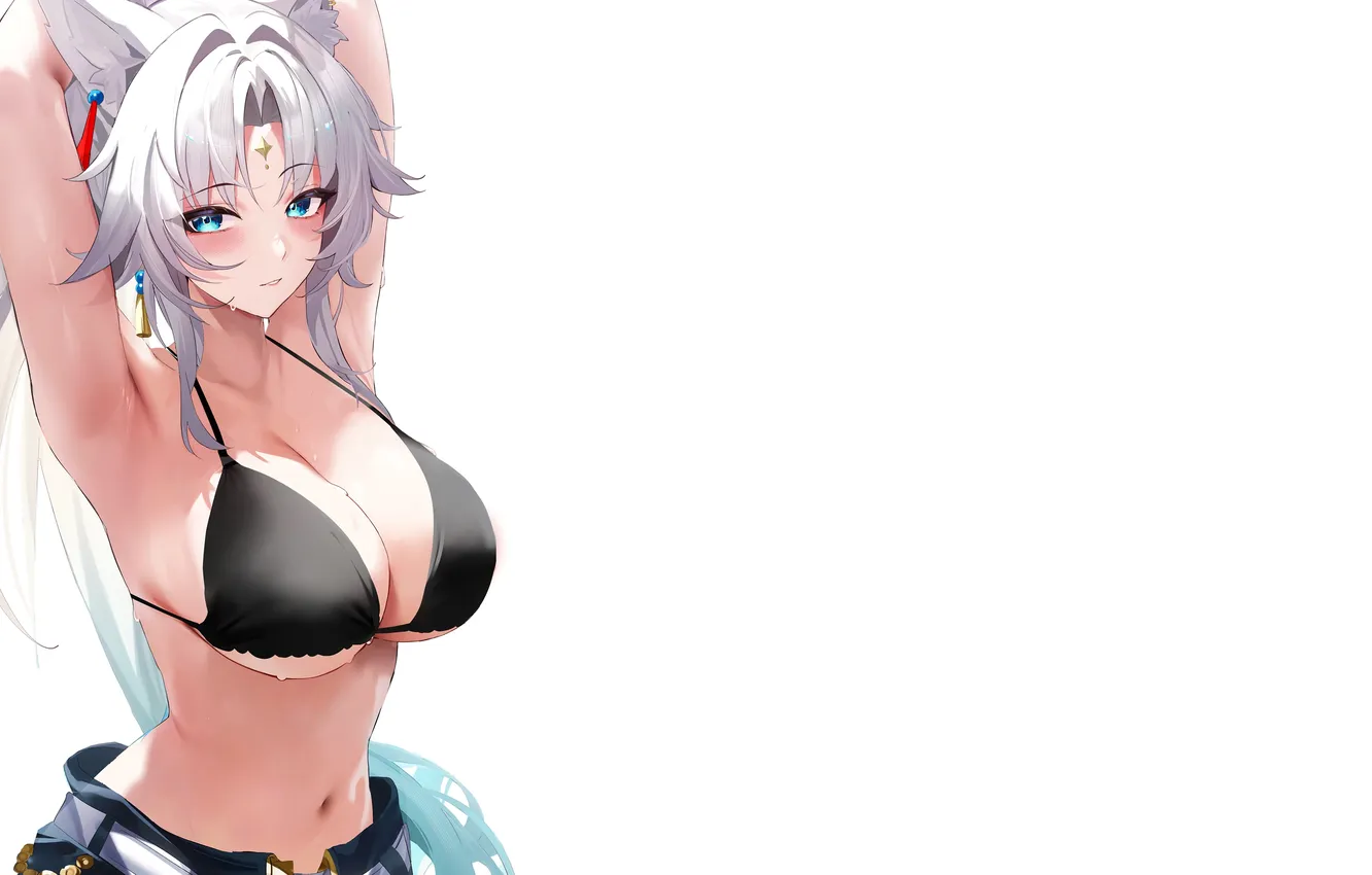 Photo wallpaper girl, fox, boobs, anime, breasts, babe, tummy, oppai