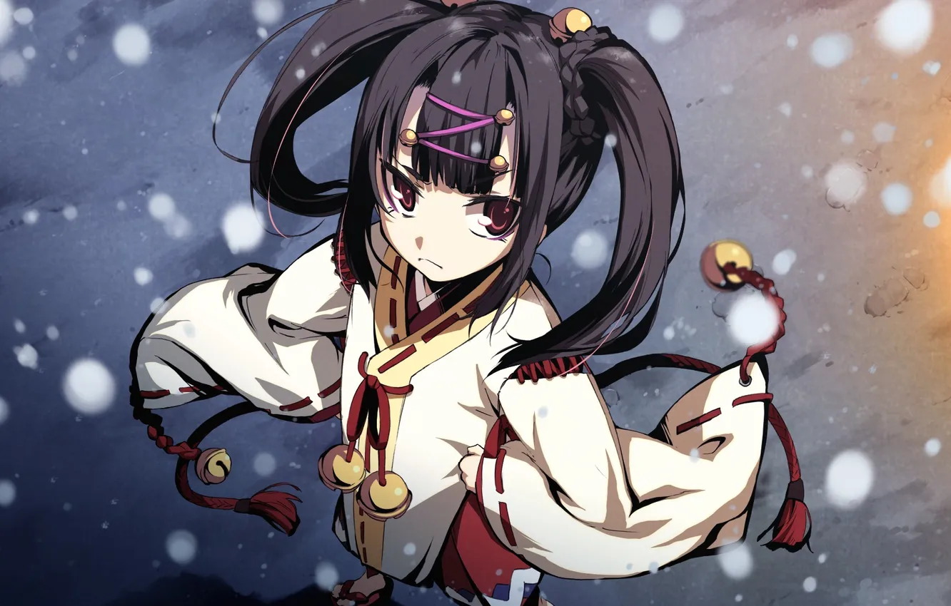 Photo wallpaper snow, girl, kimono, game, g yuusuke, Bells