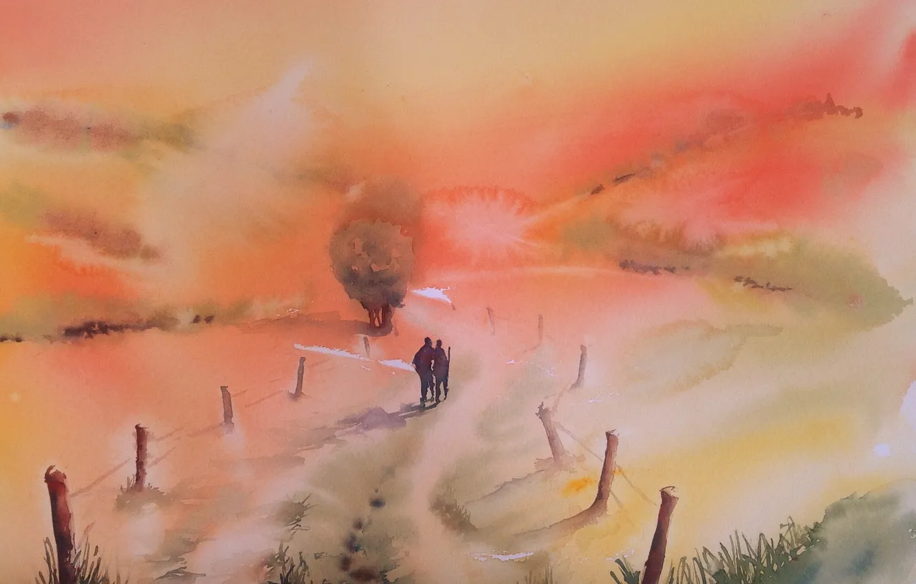 Photo wallpaper landscape, picture, watercolor