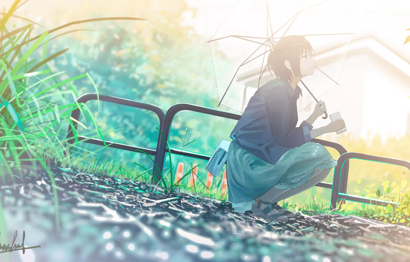 Photo wallpaper girl, nature, umbrella