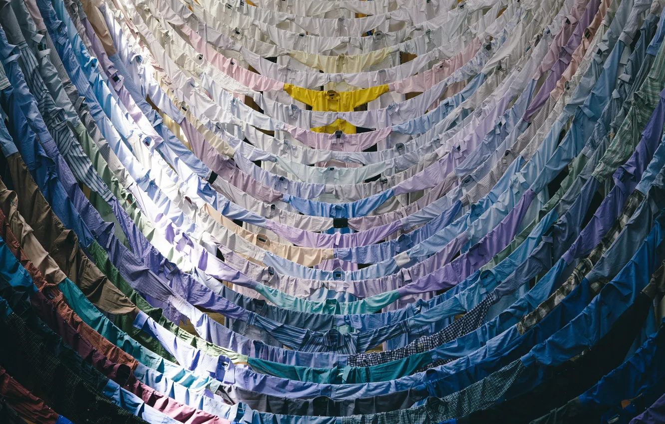 Photo wallpaper colorful, clothes line, dress shirts