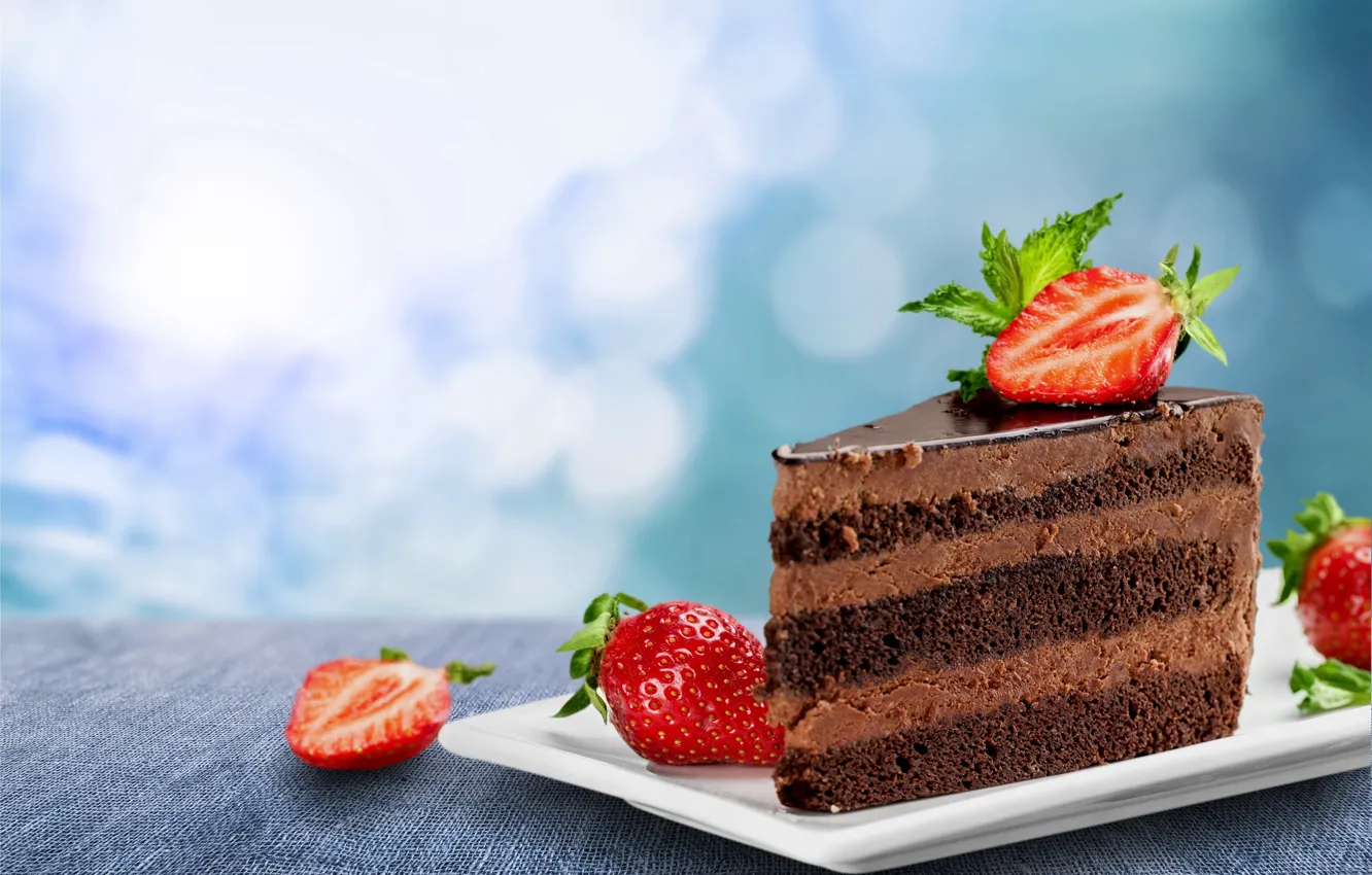 Photo wallpaper berries, background, strawberry, decoration, cake, cream, dessert, chocolate